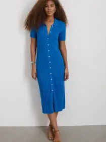 Alice Ribbed Sweater Dress(Cerulean Blue,XS)