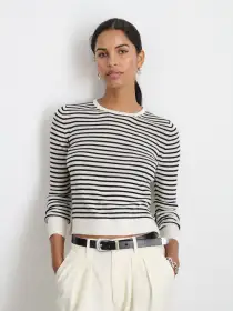 Ava Striped Sweater Tee(Ivory/Black,XS)