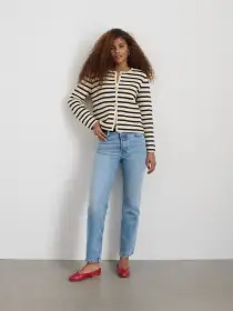 Paris Sweater Jacket in Stripe(Cream/Navy,XXS)