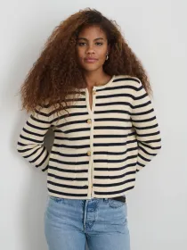 Paris Sweater Jacket in Stripe(Cream/Navy,XXS)