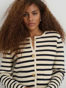 Paris Sweater Jacket in Stripe(Cream/Navy,XXS)
