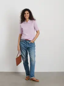 Ava Short Sleeve Polo in Extrafine Merino Wool(Lavender,XS)