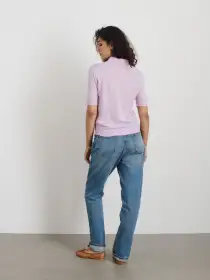 Ava Short Sleeve Polo in Extrafine Merino Wool(Lavender,XS)