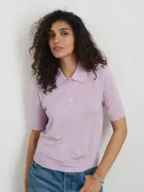 Ava Short Sleeve Polo in Extrafine Merino Wool(Lavender,XS)