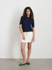 Ava Short Sleeve Polo in Extrafine Merino Wool(Navy,XS)