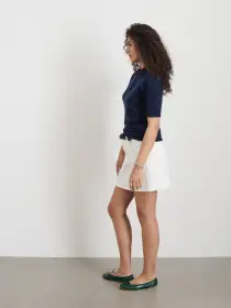 Ava Short Sleeve Polo in Extrafine Merino Wool(Navy,XS)