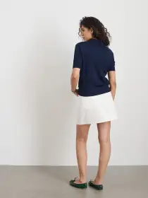 Ava Short Sleeve Polo in Extrafine Merino Wool(Navy,XS)
