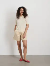 Ava Short Sleeve Polo in Extrafine Merino Wool(Lemon Sorbet,XS)