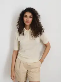 Ava Short Sleeve Polo in Extrafine Merino Wool(Lemon Sorbet,XS)