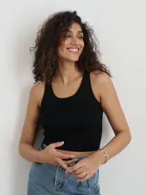 Ava Cropped Tank in Extrafine Merino Wool(Black,XS)