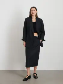 Soho Waisted Blazer In Linen Cotton(Black,XS)
