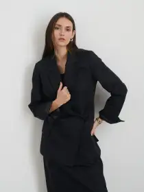 Soho Waisted Blazer In Linen Cotton(Black,XS)