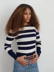 Ava Striped Sweater Tee(Navy/White,XS)