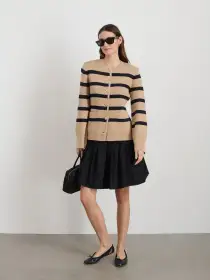 Provence Stripe Sweater Jacket In Cotton Cashmere(Cornsilk/Navy,XS)