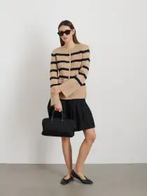 Provence Stripe Sweater Jacket In Cotton Cashmere(Cornsilk/Navy,XS)