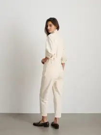 Standard Zip Jumpsuit in Herringbone(Off White,XS)