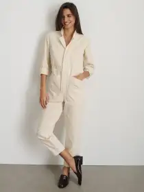 Standard Zip Jumpsuit in Herringbone(Off White,XS)
