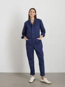 Standard Zip Jumpsuit in Herringbone(Midnight Blue,XS)