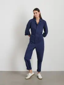 Standard Zip Jumpsuit in Herringbone(Midnight Blue,XS)