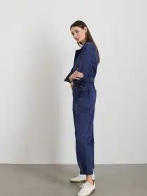 Standard Zip Jumpsuit in Herringbone(Midnight Blue,XS)