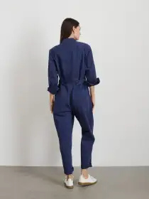 Standard Zip Jumpsuit in Herringbone(Midnight Blue,XS)