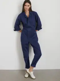 Standard Zip Jumpsuit in Herringbone(Midnight Blue,XS)