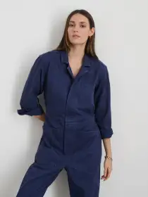 Standard Zip Jumpsuit in Herringbone(Midnight Blue,XS)