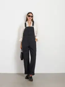 Lili Overall In Black Denim(Washed Black,XS)