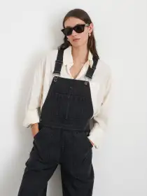 Lili Overall In Black Denim(Washed Black,XS)