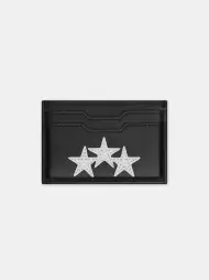 THREE STAR LEATHER CARD HOLDER - Black
