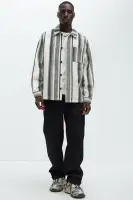 Chunky Weave Striped Oversized Shirt(Black/combo,S)