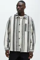 Chunky Weave Striped Oversized Shirt(Black/combo,S)