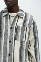 Chunky Weave Striped Oversized Shirt(Black/combo,S)