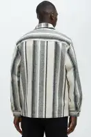 Chunky Weave Striped Oversized Shirt(Black/combo,S)