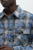 Charles Acid Wash Relaxed Flannel Shirt(Blue/combo,S)