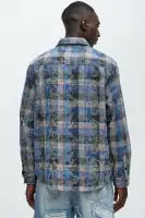 Charles Acid Wash Relaxed Flannel Shirt(Blue/combo,S)