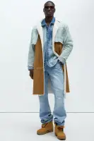 Sun Faded Denim Work Shirt(Light Wash,S)