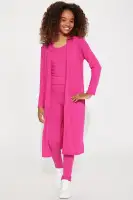 Mini Just Relax 3 Piece Ribbed Legging Set II(Fuchsia,4)
