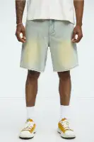 Drawstring Belt Relaxed Denim Shorts(Vintage Blue Wash,30)