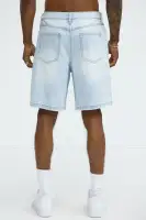 Classic Distressed Relaxed Denim Shorts(Light Blue Wash,30)