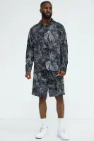 Grainy Tropics Knitted Button Down Shirt(Black/combo,S)