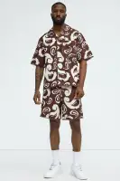 Paisley Print Frayed Shirt(Brown/combo,S)