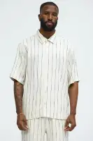 Slub Striped Linen Short Sleeve Button Up