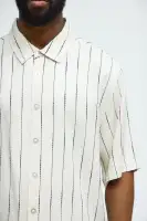 Slub Striped Linen Short Sleeve Button Up(Cream/combo,S)