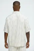 Slub Striped Linen Short Sleeve Button Up(Cream/combo,S)