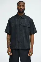 Plaid Crinkle Closed Collar Shirt