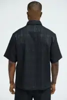 Plaid Crinkle Closed Collar Shirt(Black,S)
