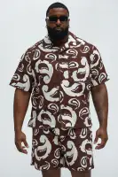 Paisley Print Frayed Shirt(Brown/combo,S)