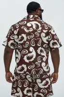 Paisley Print Frayed Shirt(Brown/combo,S)