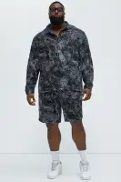 Grainy Tropics Knitted Button Down Shirt(Black/combo,S)